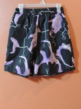Romwe Swim Trunks Shorts Men Medium Black Purple White Beach Pool Ocean Shorts